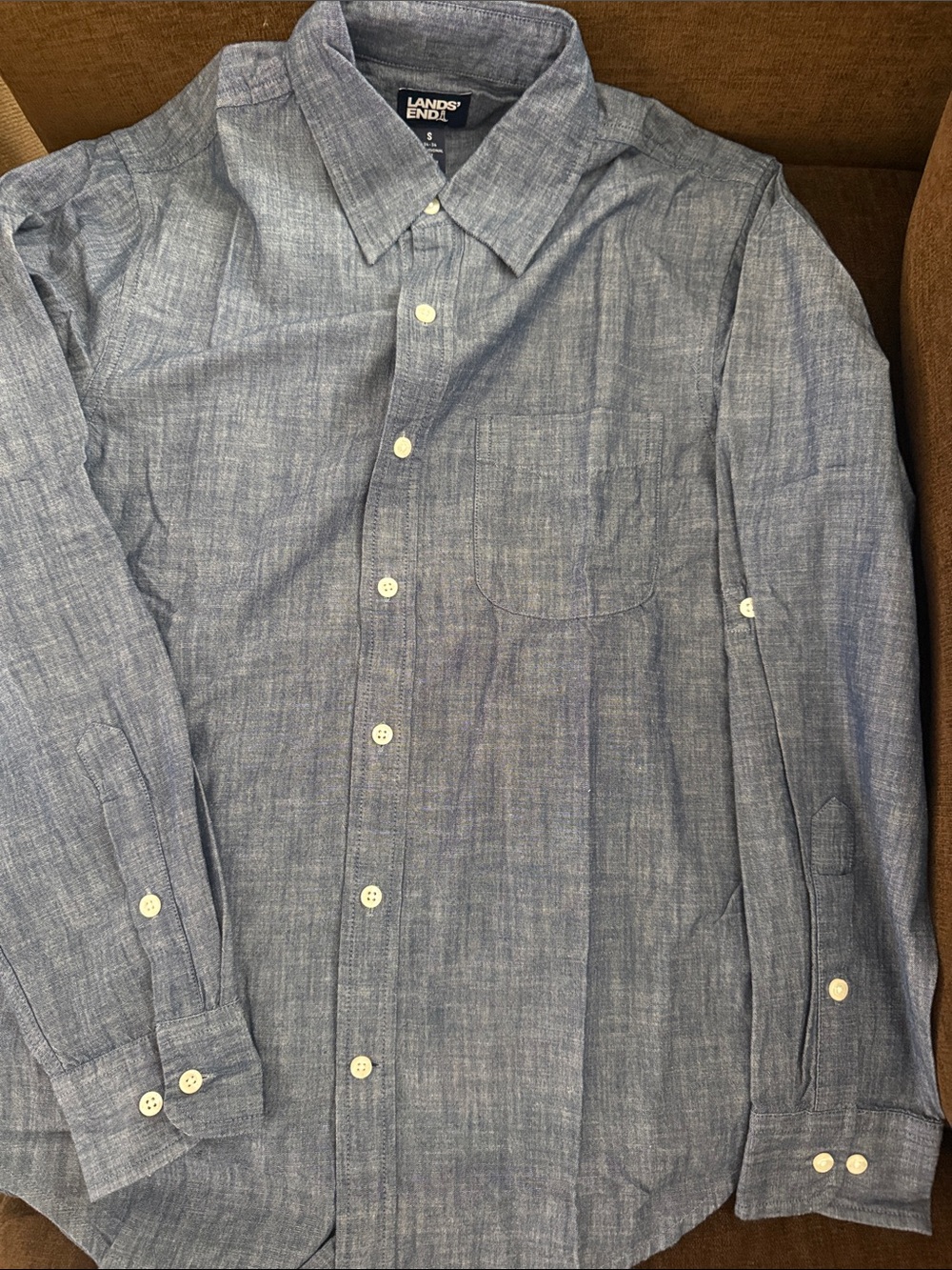 Lands' End Men's Light Blue Chambray Button-Down Shirt